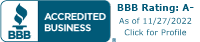 Better Business Bureau accredited business, rating A-